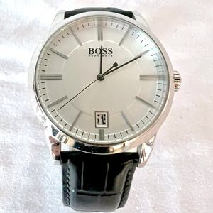 Hugo Boss black croc leather watch with silver face💎
